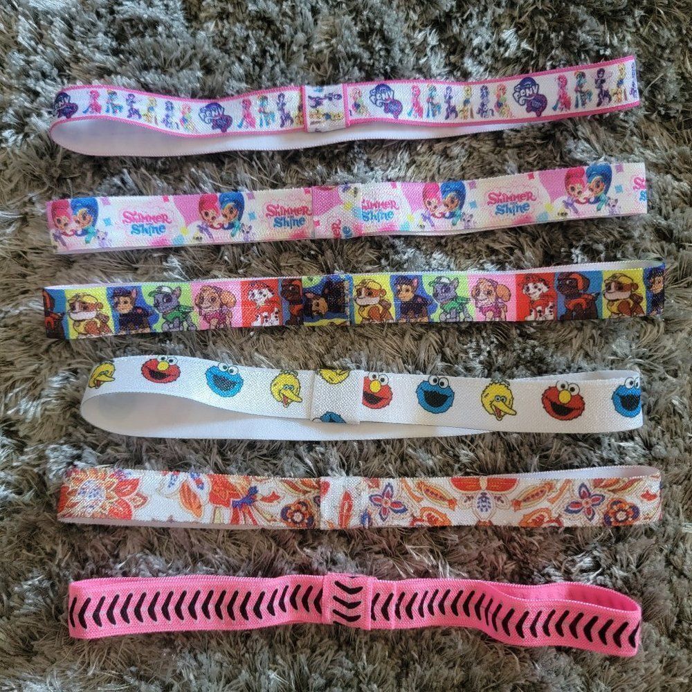 Handmade Elastic Headbands Glitter and Character Pink White Blue